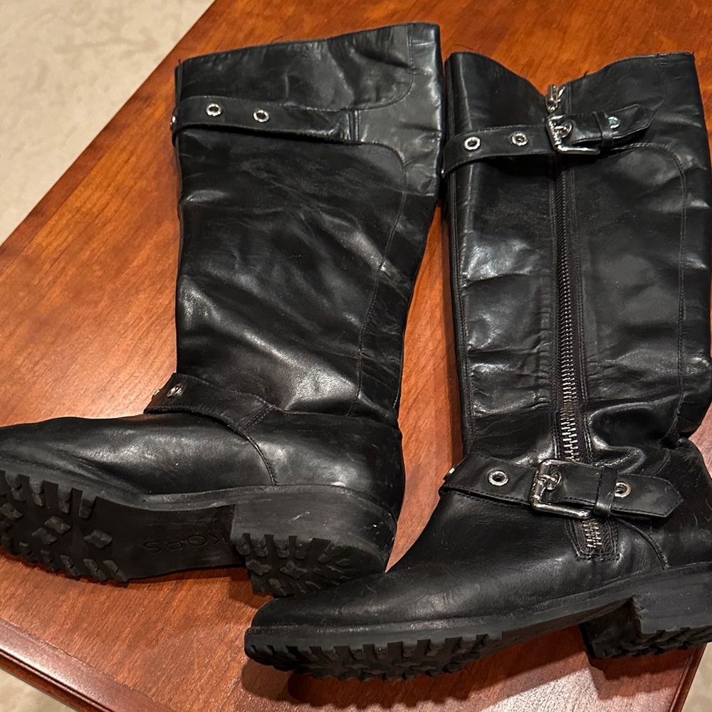 Michael Kors Black Knee-High Leather Upper Boots